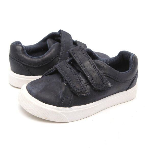 Clarks Toddlers City Oasis Leather Kids Sneakers Rubber Sole Navy Blue Velcro - Picture 1 of 7